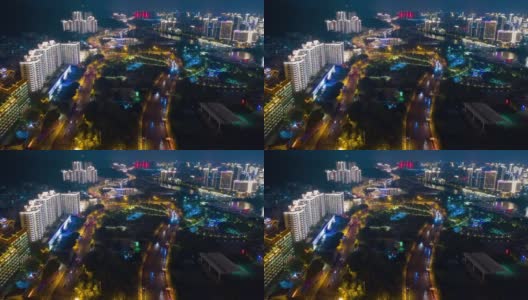 夜景三亚林春江交通街道航拍，时间跨度为4k中国高清在线视频素材下载