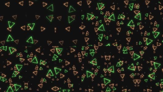 橙色绿色三角形的光抽象漂浮和旋转周围的黑色屏幕高清在线视频素材下载