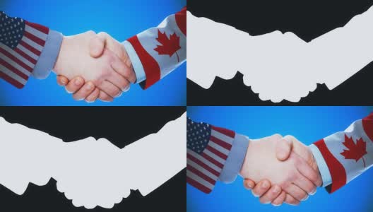 美国-加拿大/握手概念动画国家和政治/与matte频道高清在线视频素材下载