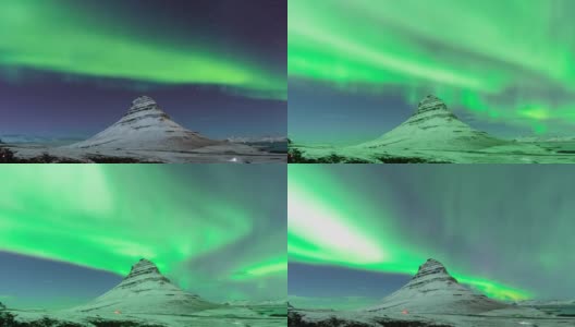 冰岛kirkjuis的北极光的时间间隔高清在线视频素材下载