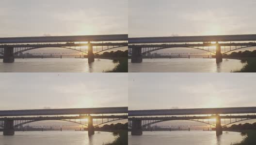 日落时分的桥，在俄罗斯的湖边高清在线视频素材下载