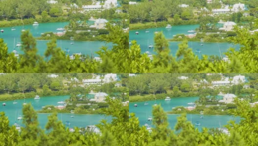 百慕大岛水道与绿化，建筑和船只高清在线视频素材下载