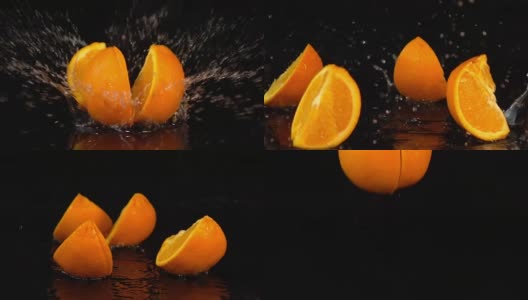 两段真正的慢动作的橘子下落的视频高清在线视频素材下载