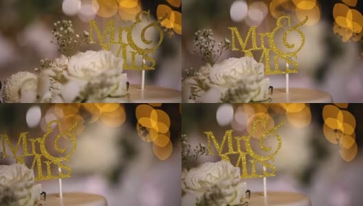 漂亮的婚礼蛋糕与先生和夫人的标志高清在线视频素材下载