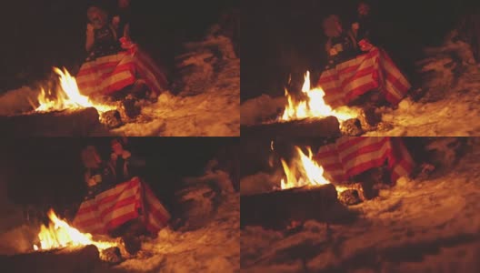 冬季露营在篝火旁高清在线视频素材下载
