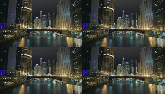 芝加哥，伊利诺斯州，美国。11月29日,2017年。深夜时分在市中心。高清在线视频素材下载