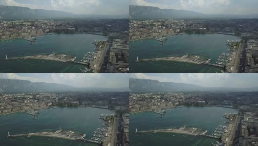 瑞士白天时间日内瓦湖滨海湾城市景观航拍全景4k高清在线视频素材下载