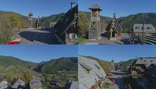 一个山村的鸟瞰图，Drvengrad, Mokra Gora高清在线视频素材下载