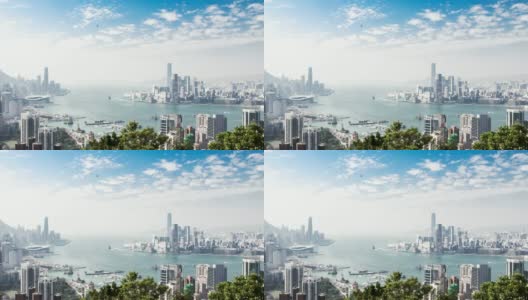 鸟瞰图的香港城市景观，时间流逝高清在线视频素材下载