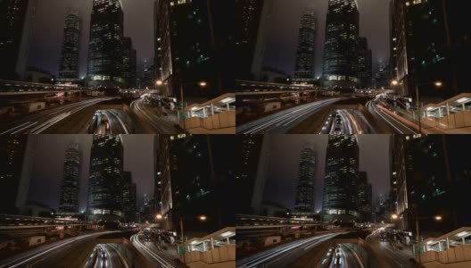 商业大厦和交通灯在城市的夜晚闪烁，时光流逝高清在线视频素材下载
