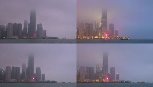 时间从早到晚，香港的城市景观在雾中高清在线视频素材下载