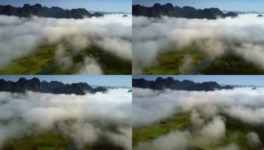 云在山顶，覆盖绿色的山谷高清在线视频素材下载