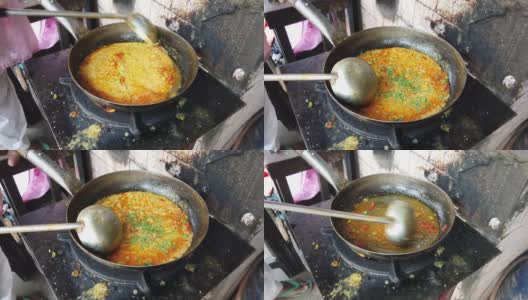 近距离拍摄的北印度次大陆流行的街头食物手持万向架在4k高清在线视频素材下载