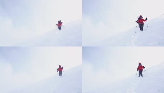 冬季，阿尔卑斯山登山队正在攀登这座高海拔山脉的顶峰高清在线视频素材下载