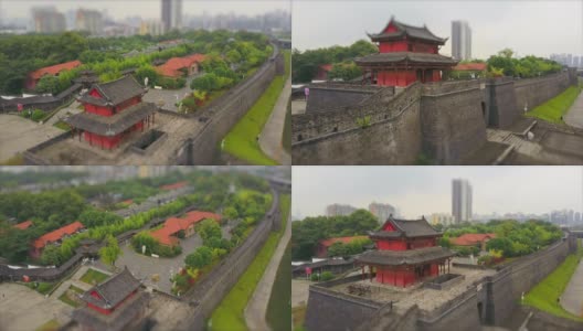 武汉市白天时间著名的炮台寺齐一门航拍全景图4k倾斜移位中国高清在线视频素材下载