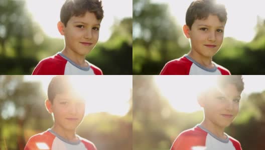有魅力的帅哥少年肖像外面用镜头闪耀阳光高清在线视频素材下载