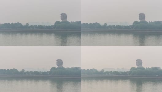 长沙市雾天著名的河岛纪念碑湾全景时间间隔4k中国高清在线视频素材下载
