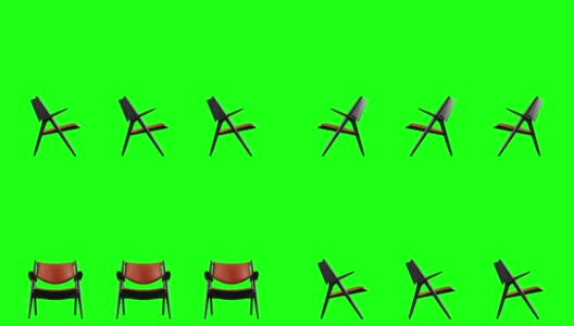 4k现代扶手椅橙色皮革和黑色木材。现代家具。旋转。循环。副本的空间。色度键为绿色背景。高清在线视频素材下载