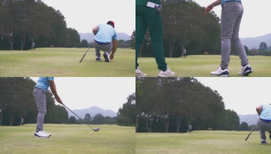 职业高尔夫球场上的男性高尔夫球手。高清在线视频素材下载