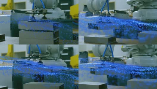 机器人上方蓝色发光网格的动画高清在线视频素材下载