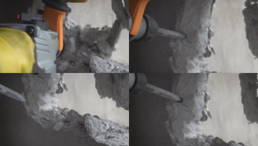 使用电锤钻来打破墙壁高清在线视频素材下载