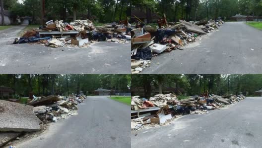 休斯顿房屋外的垃圾和碎片高清在线视频素材下载