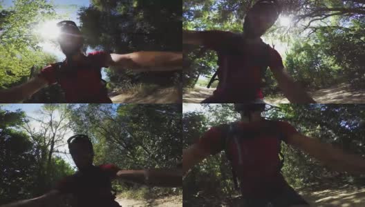 自画像与行动摄像头:骑一辆山地车自行车高清在线视频素材下载