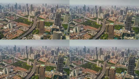 中国艳阳天上海市景著名交通路口航拍全景4k时间推移高清在线视频素材下载