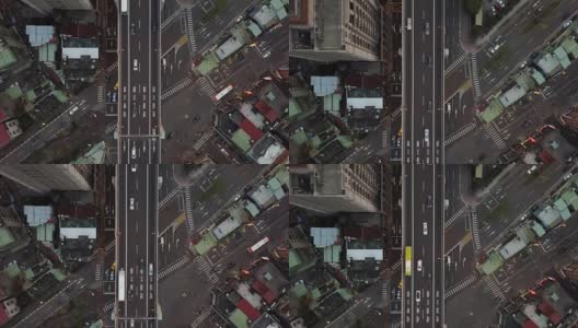 台湾傍晚台北市景交通街道十字路口鸟瞰瞰4k高清在线视频素材下载