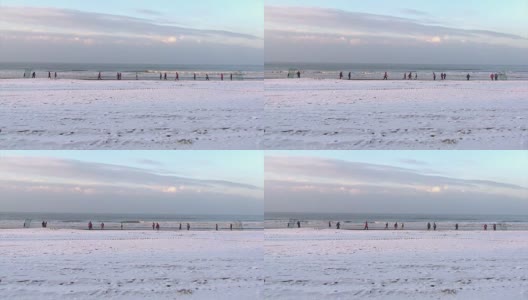 冬天沙滩足球高清在线视频素材下载