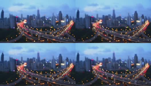 与现代城市天际线的高架道路交汇处的时间流逝高清在线视频素材下载