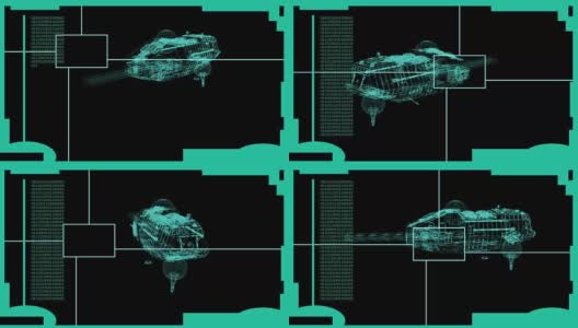 HUD元素在全息图风格与动画线框显示飞船高清在线视频素材下载