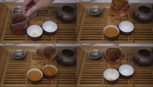 我把茶倒进碗里。中国茶道。高清在线视频素材下载