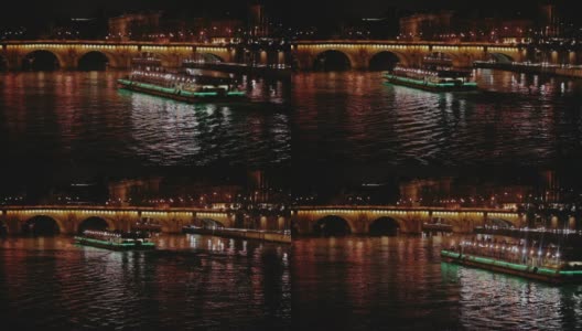 夜游法国巴黎的塞纳河高清在线视频素材下载