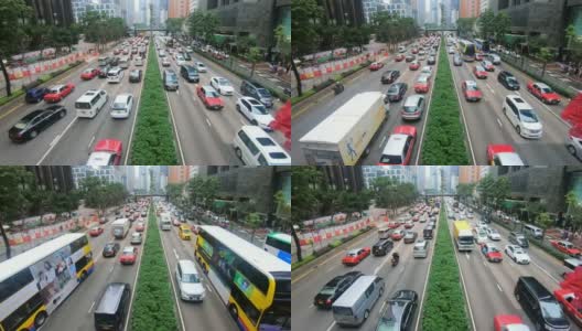 鸟瞰香港尖峰时段的交通情况高清在线视频素材下载