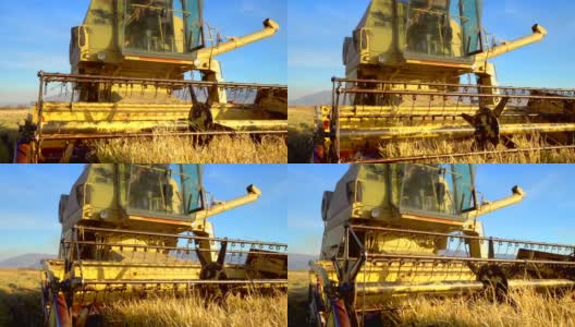 联合收割机收割稻谷，电影农业场景高清在线视频素材下载
