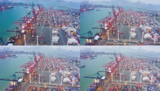 4K鸟瞰香港葵青货柜码头全景图高清在线视频素材下载