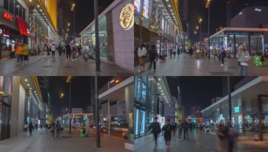 夜景时间照亮长沙市区著名的步行街，步行街全景时间间隔4k中国高清在线视频素材下载