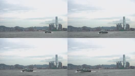 快艇香港港西九龙狮子山背景高清在线视频素材下载
