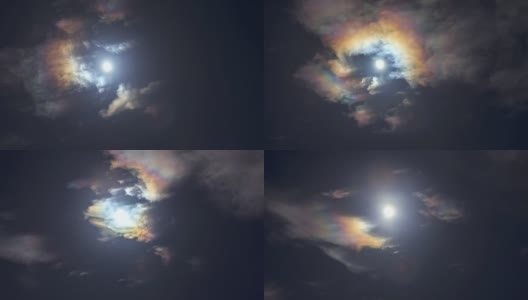 月亮使云变得五颜六色，像彩虹一样高清在线视频素材下载
