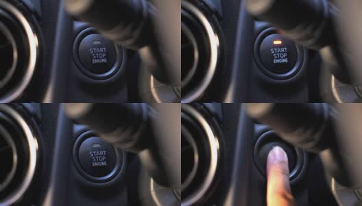 在汽车里，人们按下按钮启动引擎高清在线视频素材下载