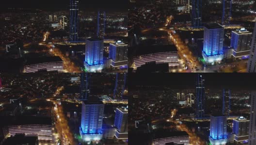 伊兹密尔土耳其城市中心夜间空中4k股票视频高清在线视频素材下载