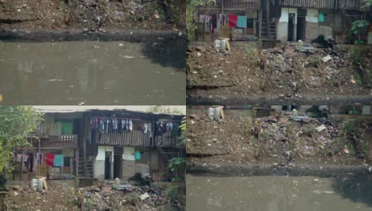 污染的河流和贫民窟高清在线视频素材下载
