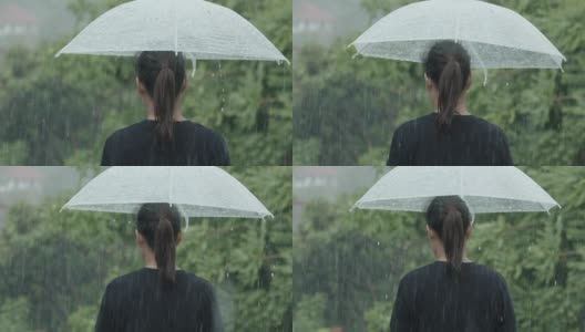 一个女人撑着伞在雨中独行高清在线视频素材下载