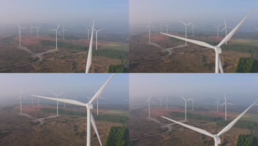风力涡轮机或风车农场在农村的电力生产。Win透平的概念是可持续能源、可再生能源和清洁能源的概念。高清在线视频素材下载