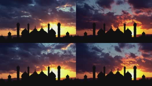 以色列耶路撒冷老城圣殿山上的伊斯兰圣地日落时分的延时摄影高清在线视频素材下载