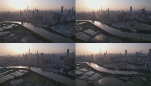 从香港马祖垄地区边界俯瞰深圳天际线高清在线视频素材下载