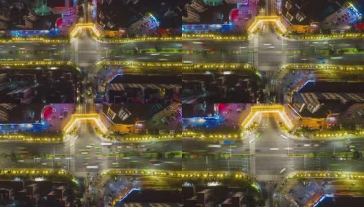 夜晚时间照亮珠海澳门交通十字路口高空俯视图4k时间中国高清在线视频素材下载