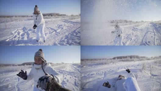 夫妇玩雪poi高清在线视频素材下载