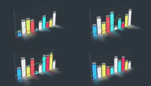 彩色百分比柱状图在屏幕上升降，报告，统计高清在线视频素材下载